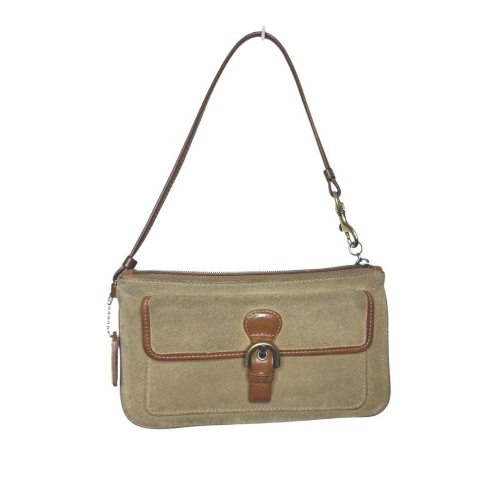 Coach Vintage Suede‎ Wristlet Bag Light Tan Brown Leather Trim Y2K